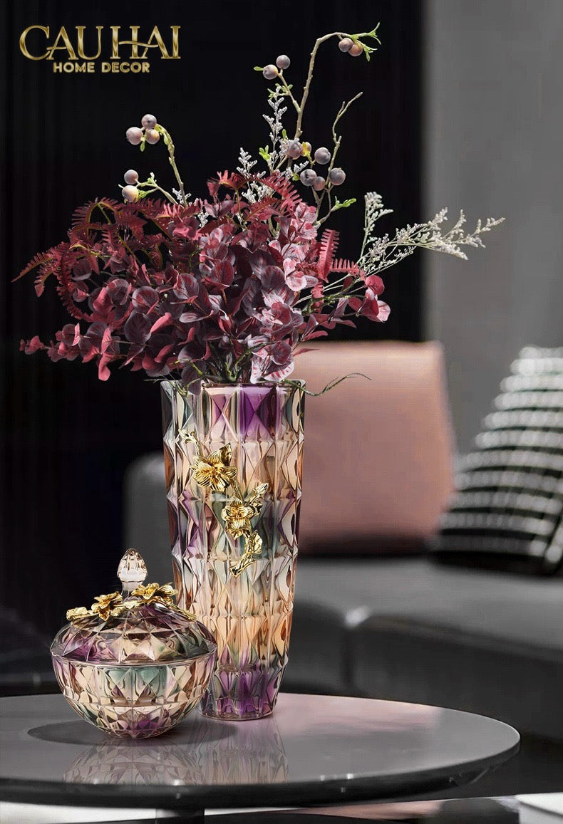 HOME COUTURE - BÌNH HOA PHA LÊ BRASS VIOLET PLUM - CẬU HAI HOME DECOR