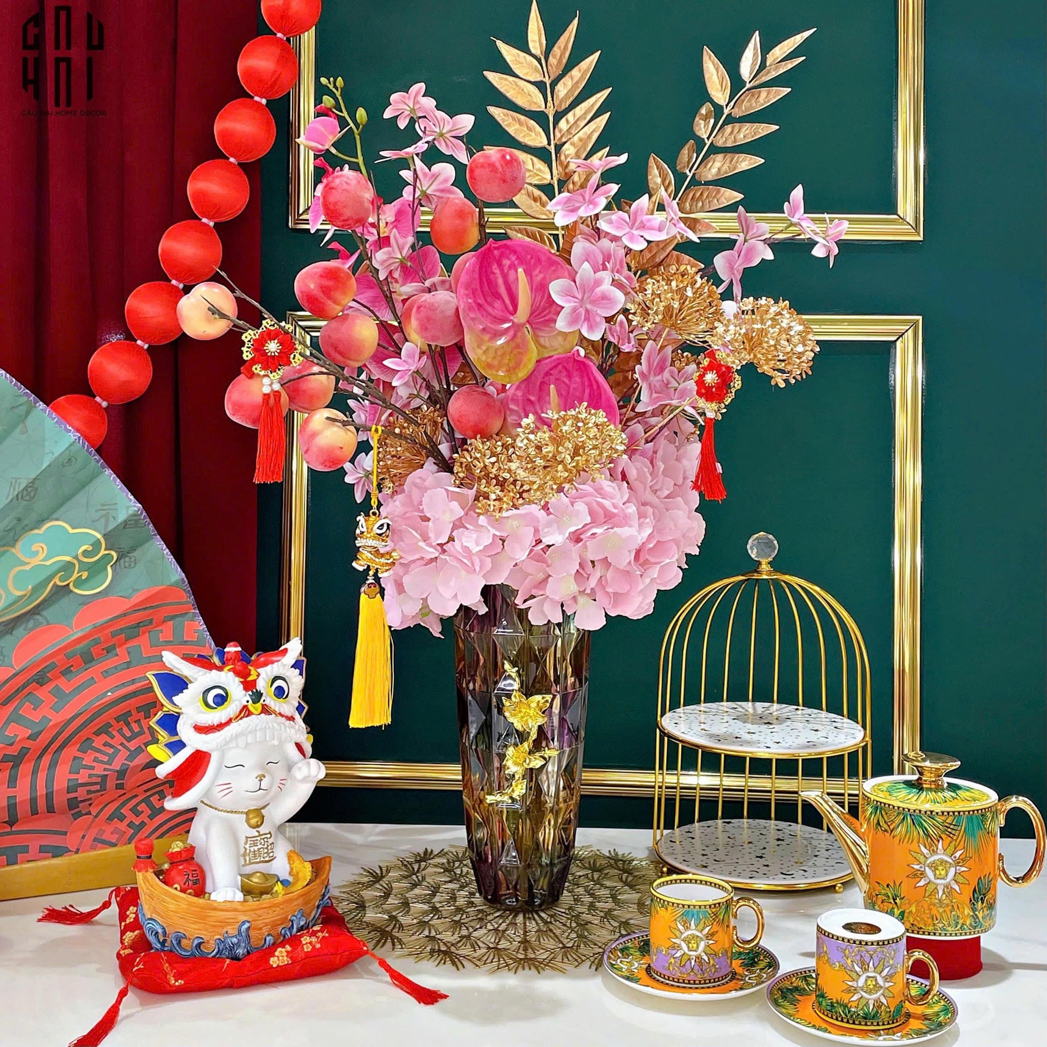 HOME COUTURE - BÌNH HOA PHA LÊ BRASS VIOLET PLUM - CẬU HAI HOME DECOR