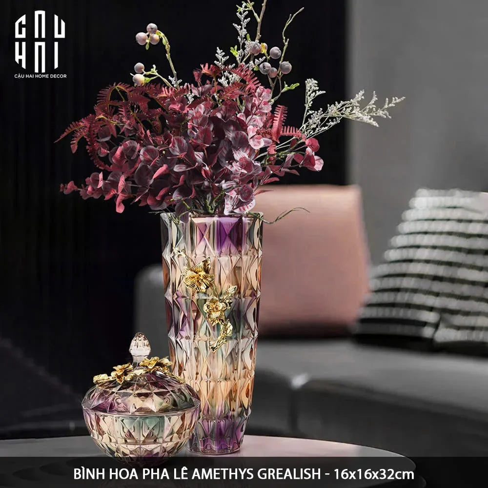 HOME COUTURE - BÌNH HOA PHA LÊ BRASS VIOLET PLUM - CẬU HAI HOME DECOR