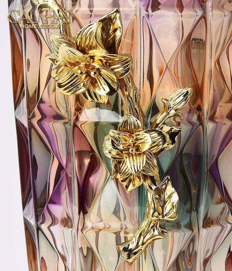 HOME COUTURE - BÌNH HOA PHA LÊ BRASS VIOLET PLUM - CẬU HAI HOME DECOR