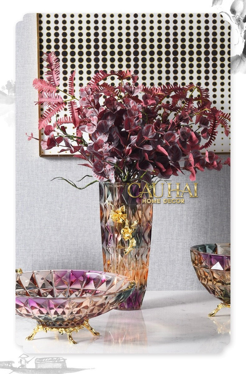 HOME COUTURE - BÌNH HOA PHA LÊ BRASS VIOLET PLUM - CẬU HAI HOME DECOR