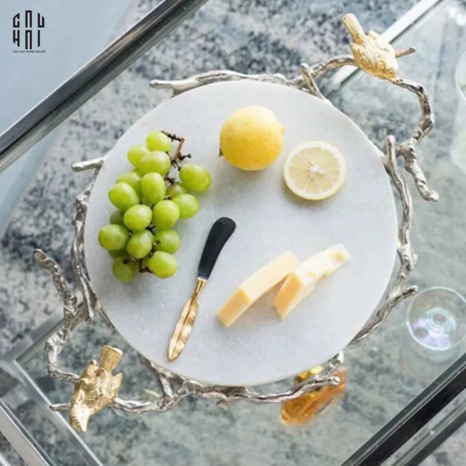 HOME COUTURE - IMPERIAL MARBLE PLATINUM ROMANIAN TRAY SS25 - CẬU HAI HOME DECOR