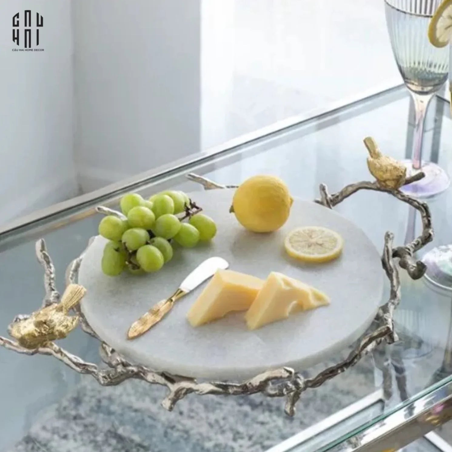 HOME COUTURE - IMPERIAL MARBLE PLATINUM ROMANIAN TRAY SS25 - CẬU HAI HOME DECOR