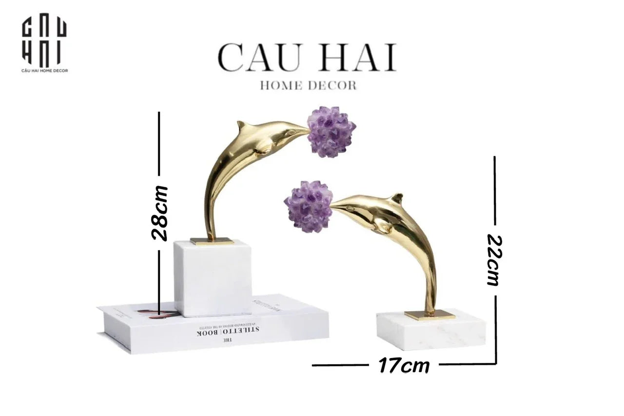 HOME COUTURE - SET TƯỢNG ĐỒNG - DOLPHIN SERENDIPITY AMETHYST-CẬU HAI HOME DECOR