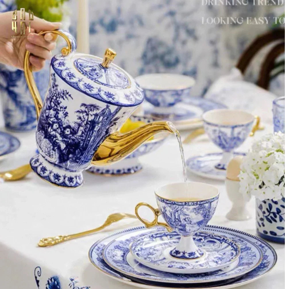 HOME COUTURE - SET BÌNH TRÀ BLUE PORCELAIN ORIENTAL - ROYAL DYNASTY SS25 - CẬU HAI HOME DECOR