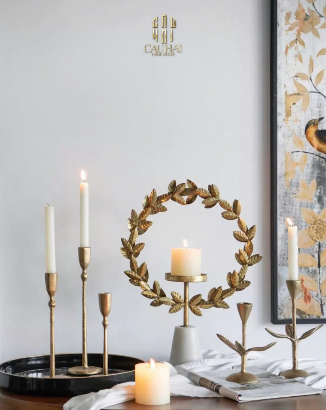 HOME COUTURE - ĐẾ NẾN LAUREL CANDLE HOLDER H45 - CẬU HAI HOME DECOR