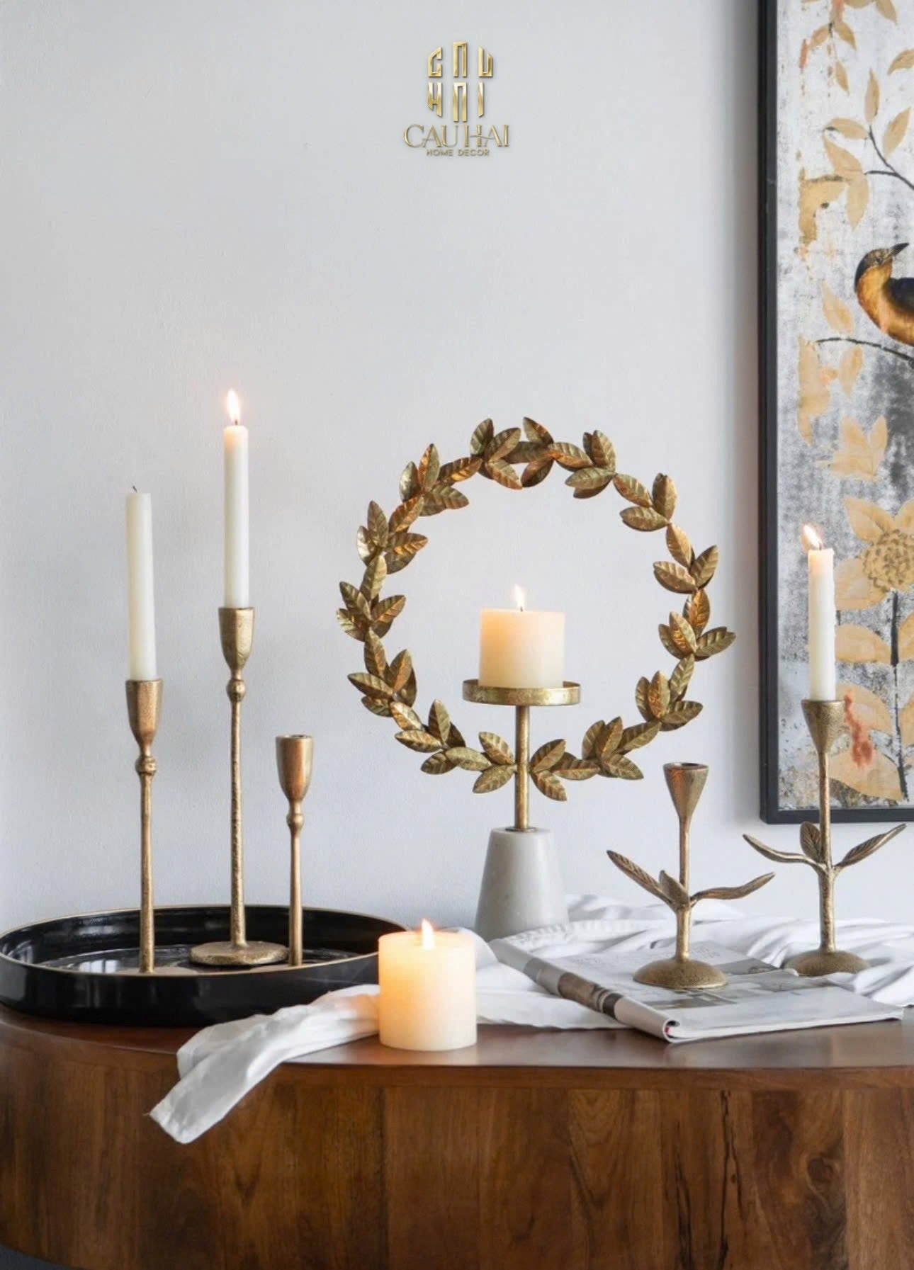 HOME COUTURE - ĐẾ NẾN LAUREL CANDLE HOLDER H45 - CẬU HAI HOME DECOR