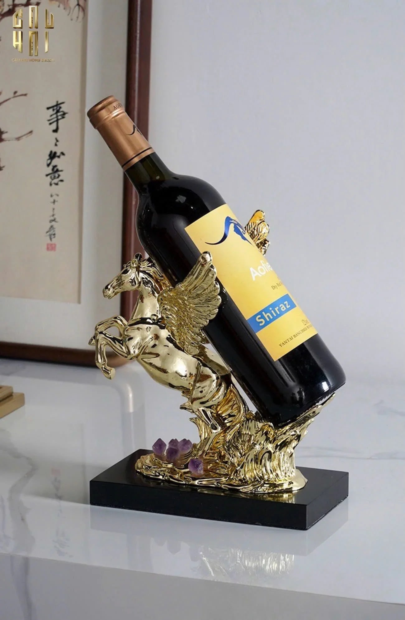 HOME COUTURE - TƯỢNG NGỰA ĐẾ ĐỠ CHAI VANG - ELITE PEGASUS WINE STAND UP-CẬU HAI HOME DECOR