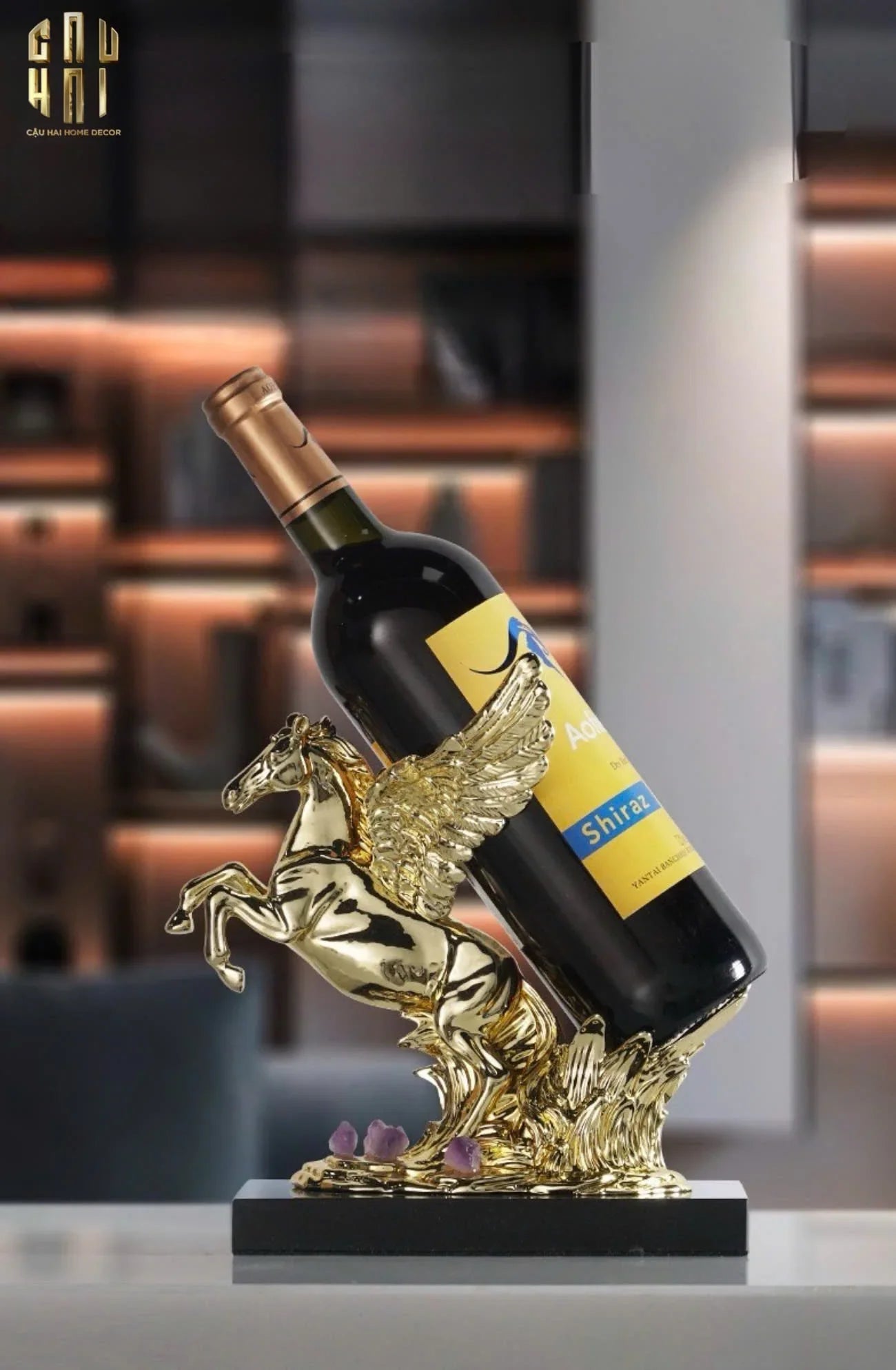 HOME COUTURE - TƯỢNG NGỰA ĐẾ ĐỠ CHAI VANG - ELITE PEGASUS WINE STAND UP-CẬU HAI HOME DECOR