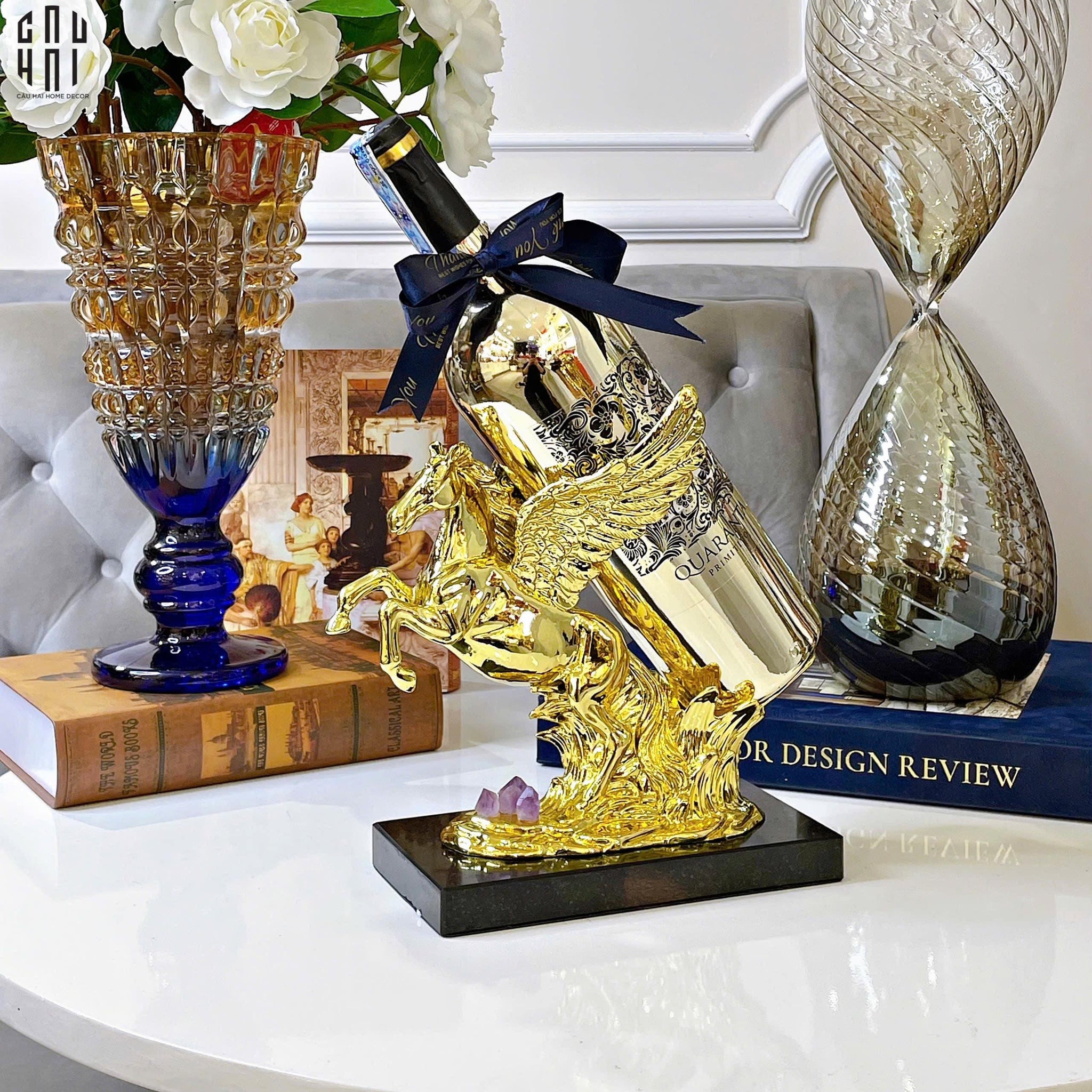 HOME COUTURE - TƯỢNG NGỰA ĐẾ ĐỠ CHAI VANG - ELITE PEGASUS WINE STAND UP-CẬU HAI HOME DECOR