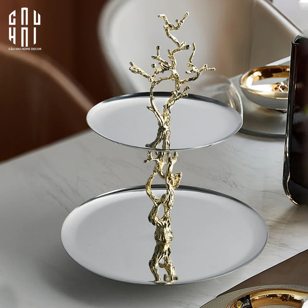 Home Couture - Đĩa 2 Tầng Platinum Elysian Branch Étagère-CẬU HAI HOME DECOR