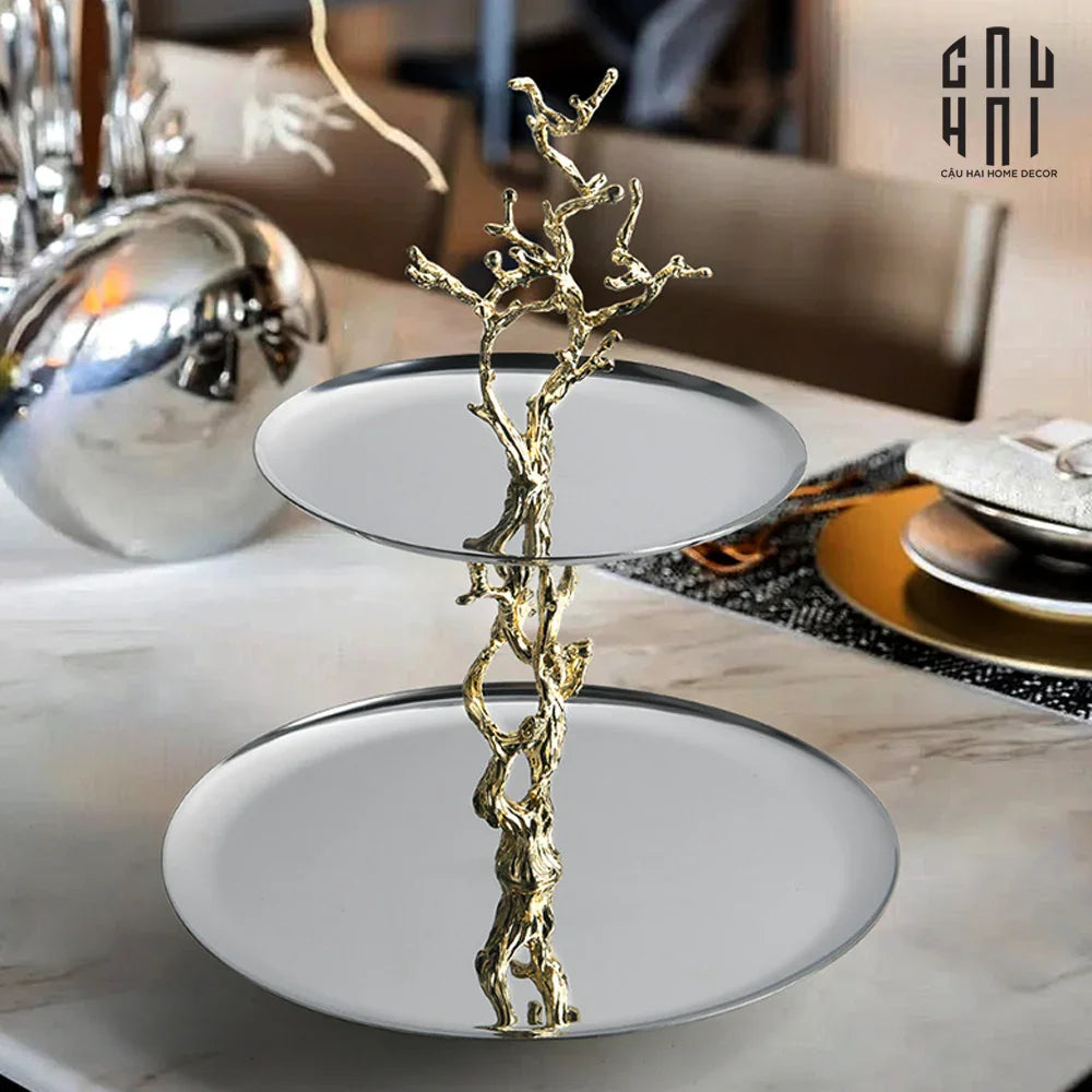 Home Couture - Đĩa 2 Tầng Platinum Elysian Branch Étagère-CẬU HAI HOME DECOR