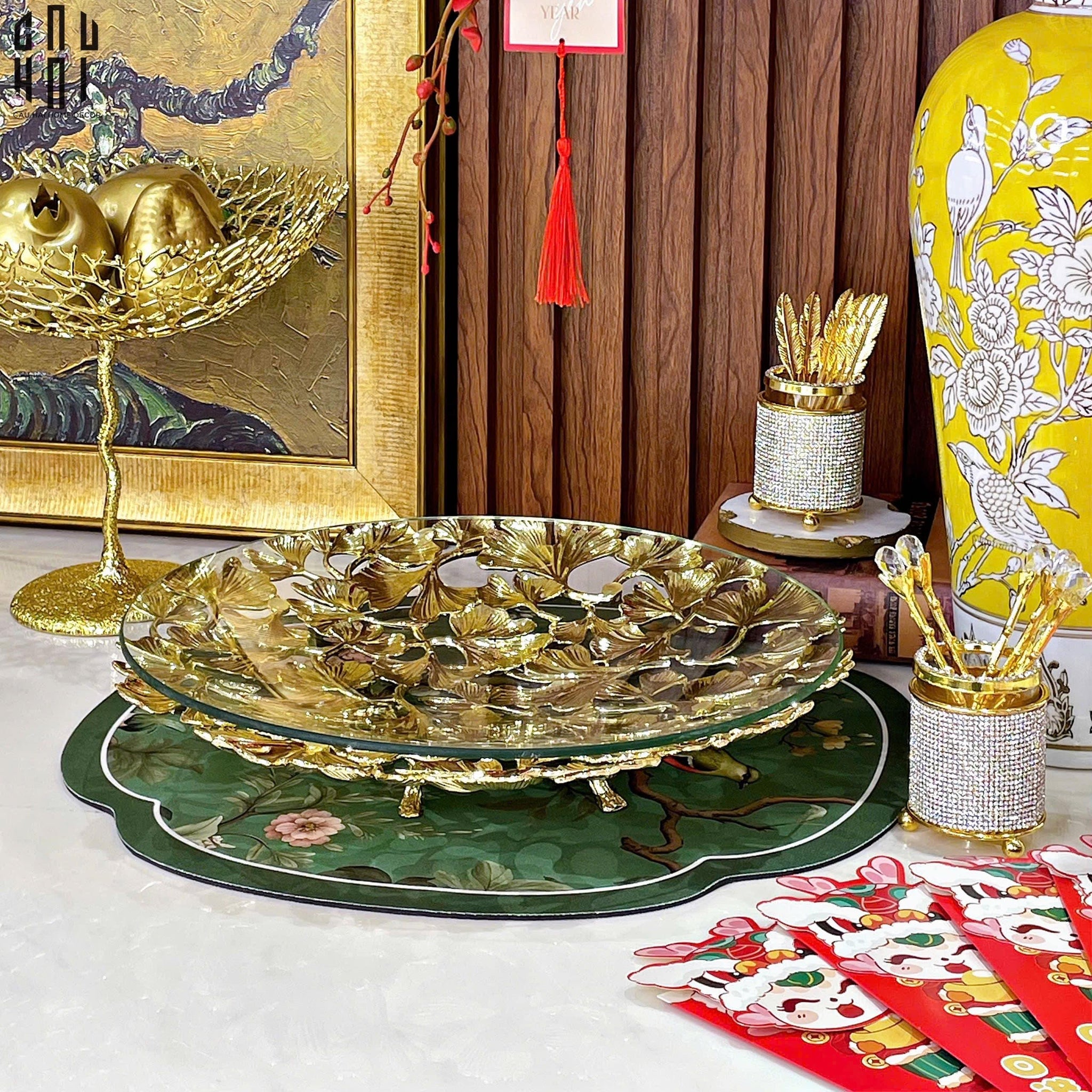 HOME COUTURE - ĐĨA LÁ NGÂN HẠNH BRASSON LEGACY GINKGO DISK D32 - CẬU HAI HOME DECOR