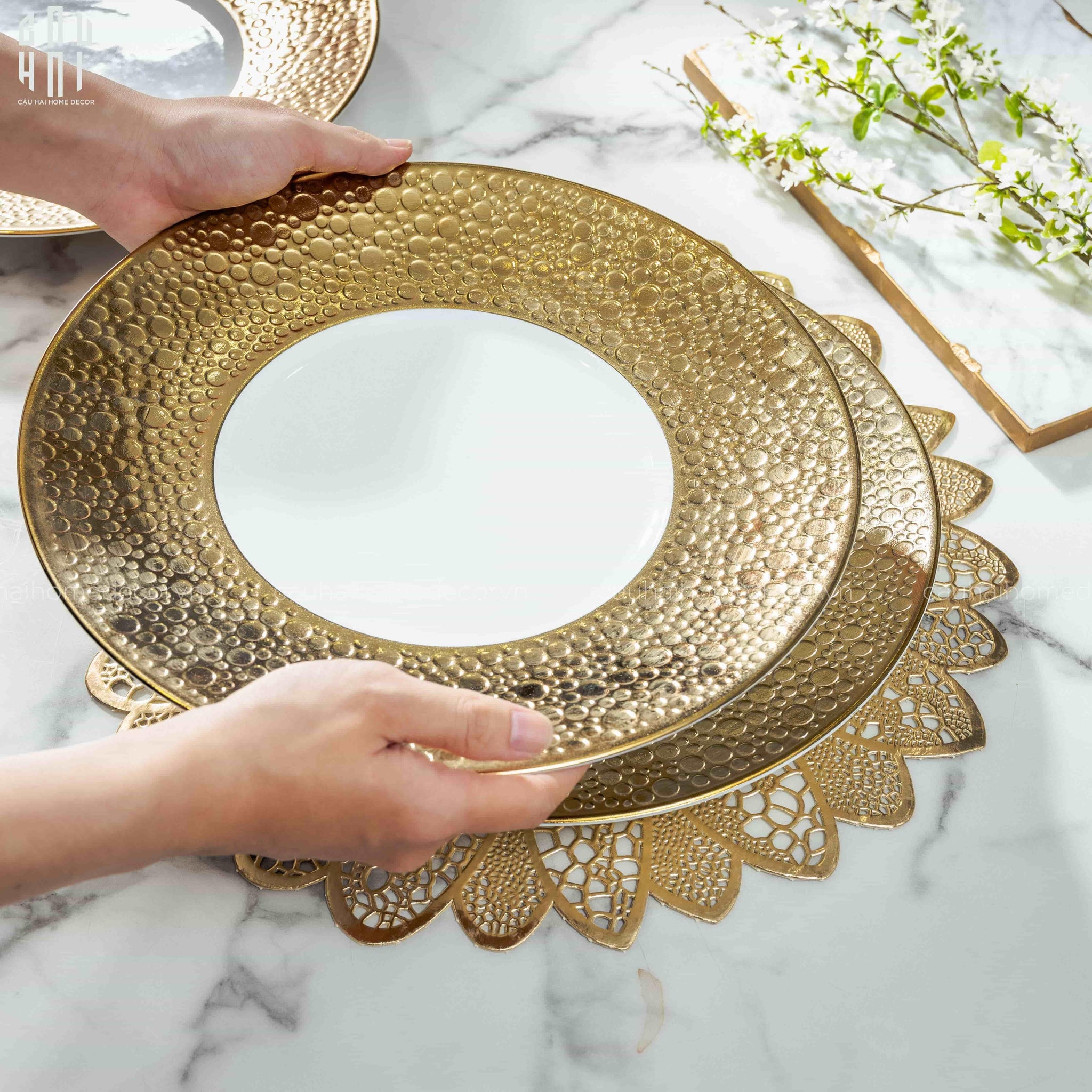 HOME COUTURE - ĐĨA GOLDEN BUBBLE DINNER 31 - SS25 - CẬU HAI HOME DECOR