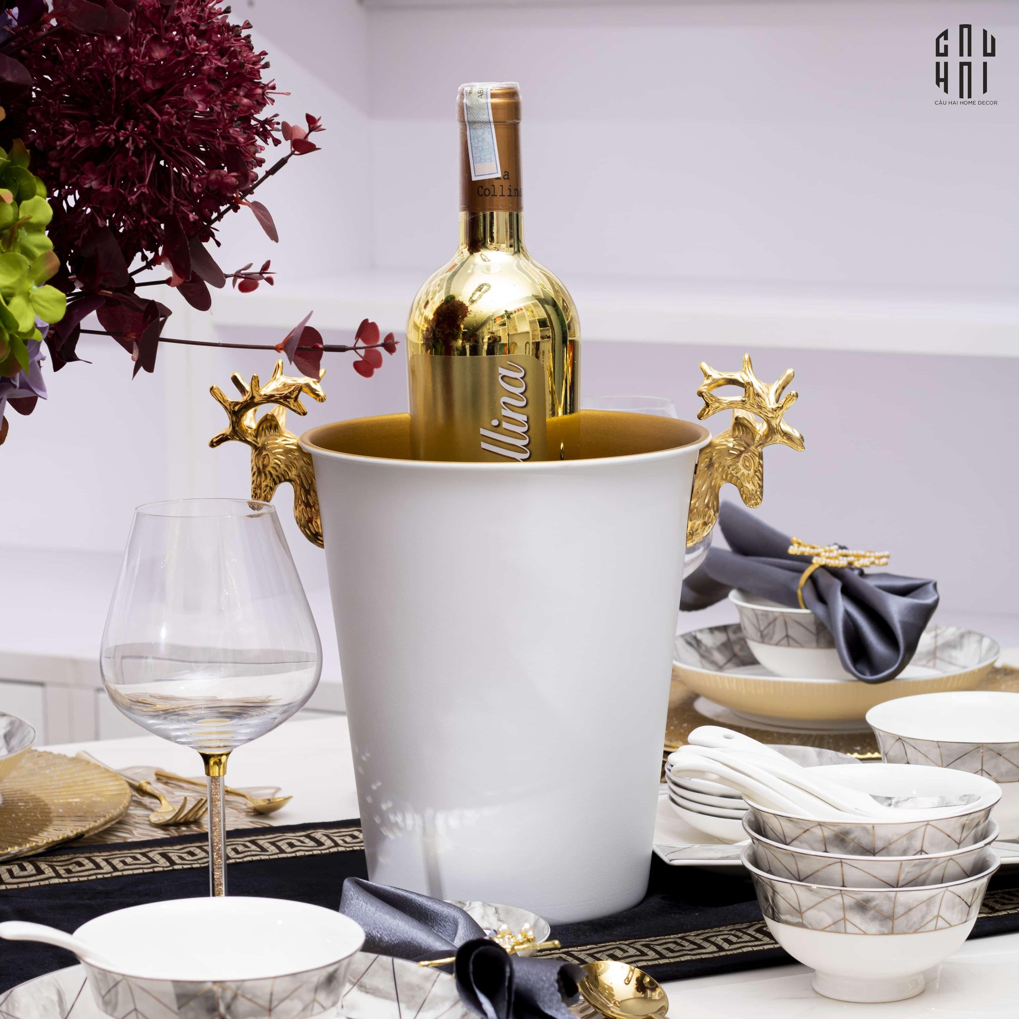 HOME COUTURE - GOLDEN ELK ICE BUCKET WHITE 5L SS25 - CẬU HAI HOME DECOR