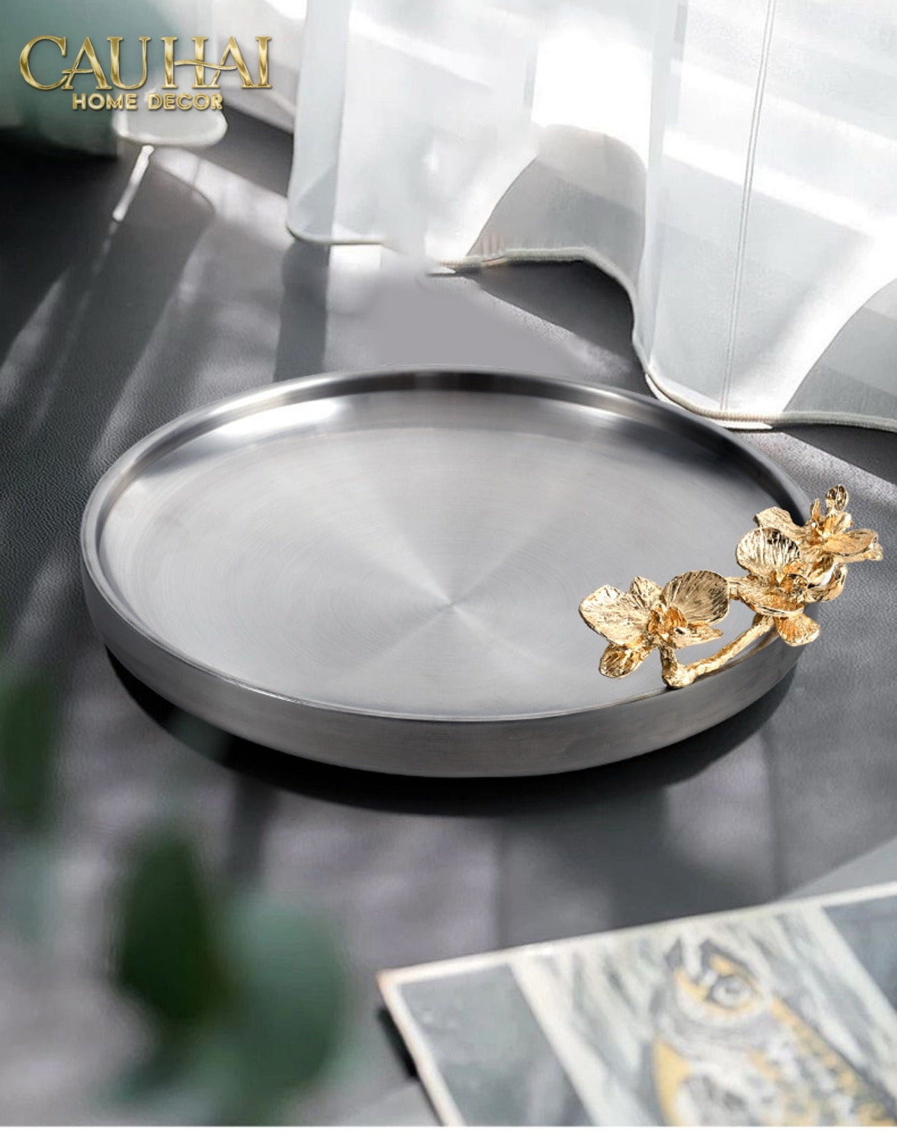 HOME COUTURE - ĐĨA MÉTALLIQUE MISTLETOE PLATINUM DISK D25-CẬU HAI HOME DECOR