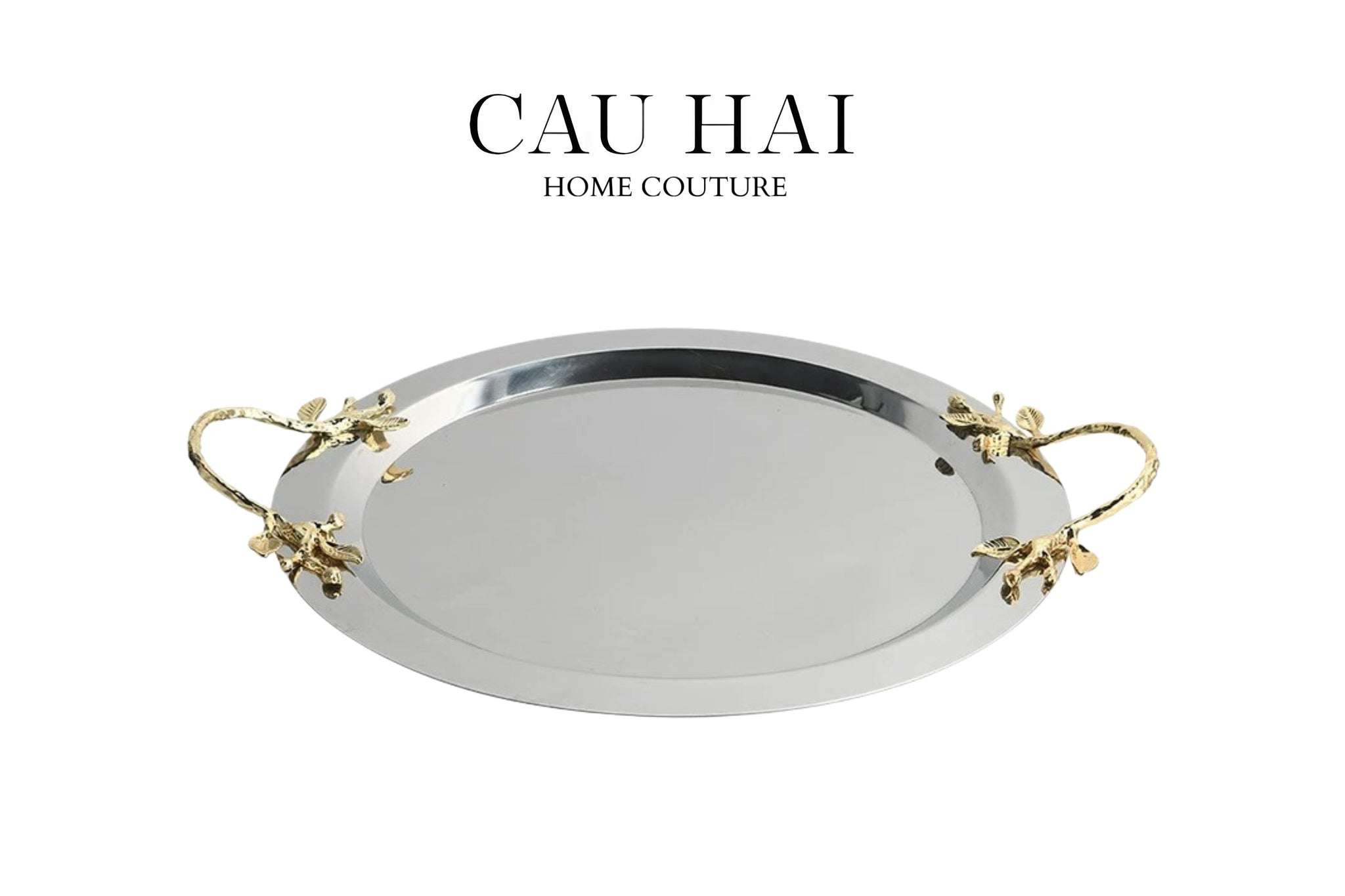 HOME COUTURE - KHAY MÉTALLIQUE MISTLETOE PLATINUM TRAY D49 - CẬU HAI HOME DECOR