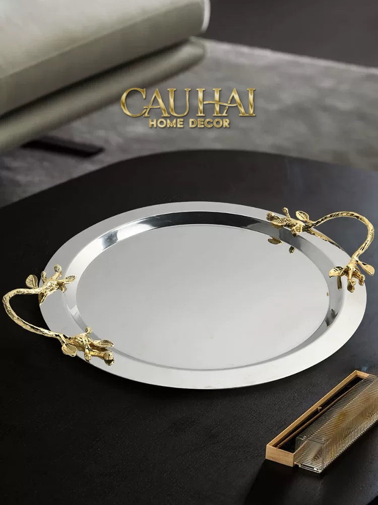 HOME COUTURE - KHAY MÉTALLIQUE MISTLETOE PLATINUM TRAY D49 - CẬU HAI HOME DECOR