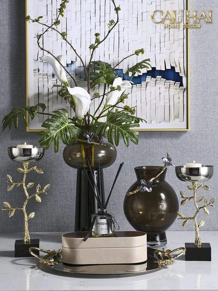 HOME COUTURE - KHAY MÉTALLIQUE MISTLETOE PLATINUM TRAY D49 - CẬU HAI HOME DECOR