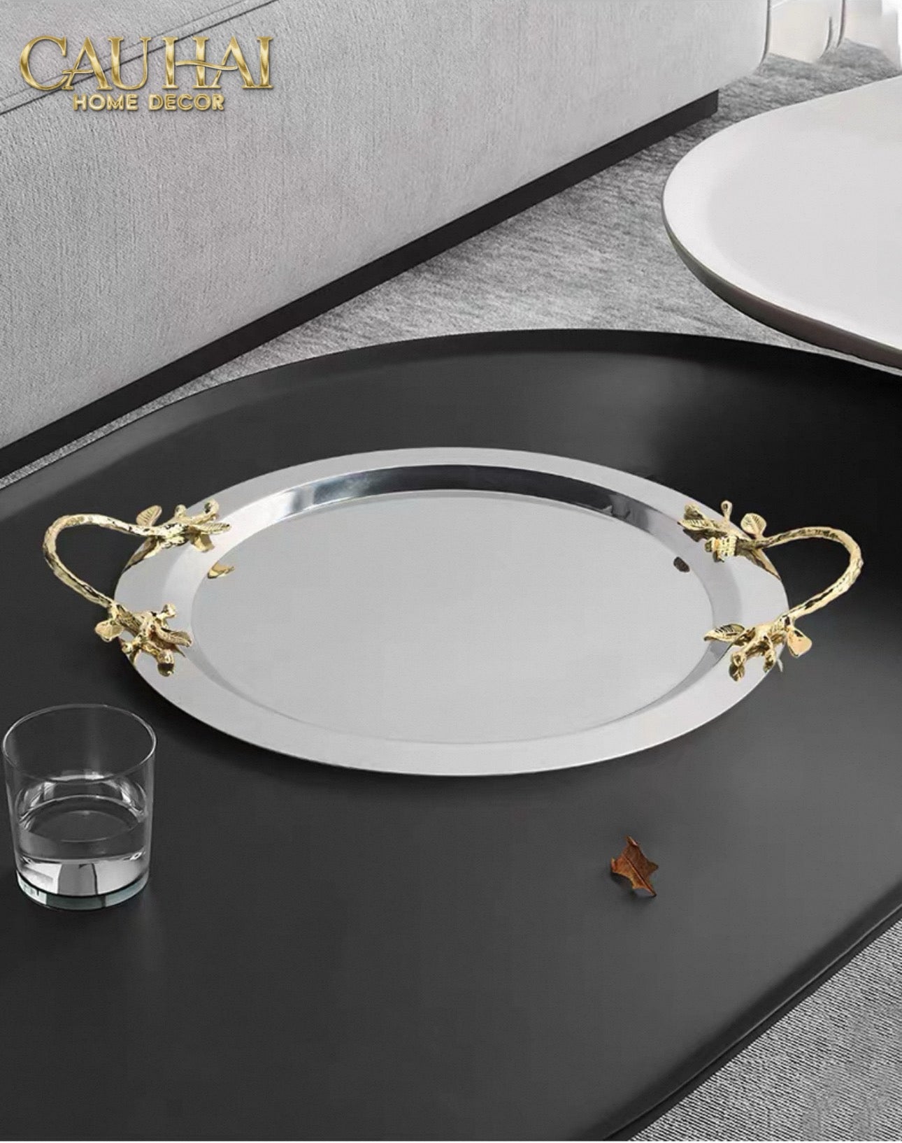 HOME COUTURE - KHAY MÉTALLIQUE MISTLETOE PLATINUM TRAY D49 - CẬU HAI HOME DECOR