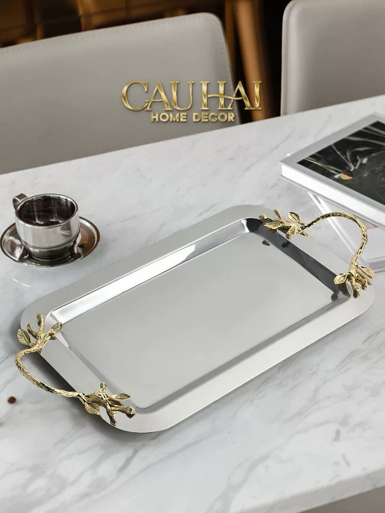 HOME COUTURE - KHAY MÉTALLIQUE MISTLETOE PLATINUM TRAY D49 - CẬU HAI HOME DECOR