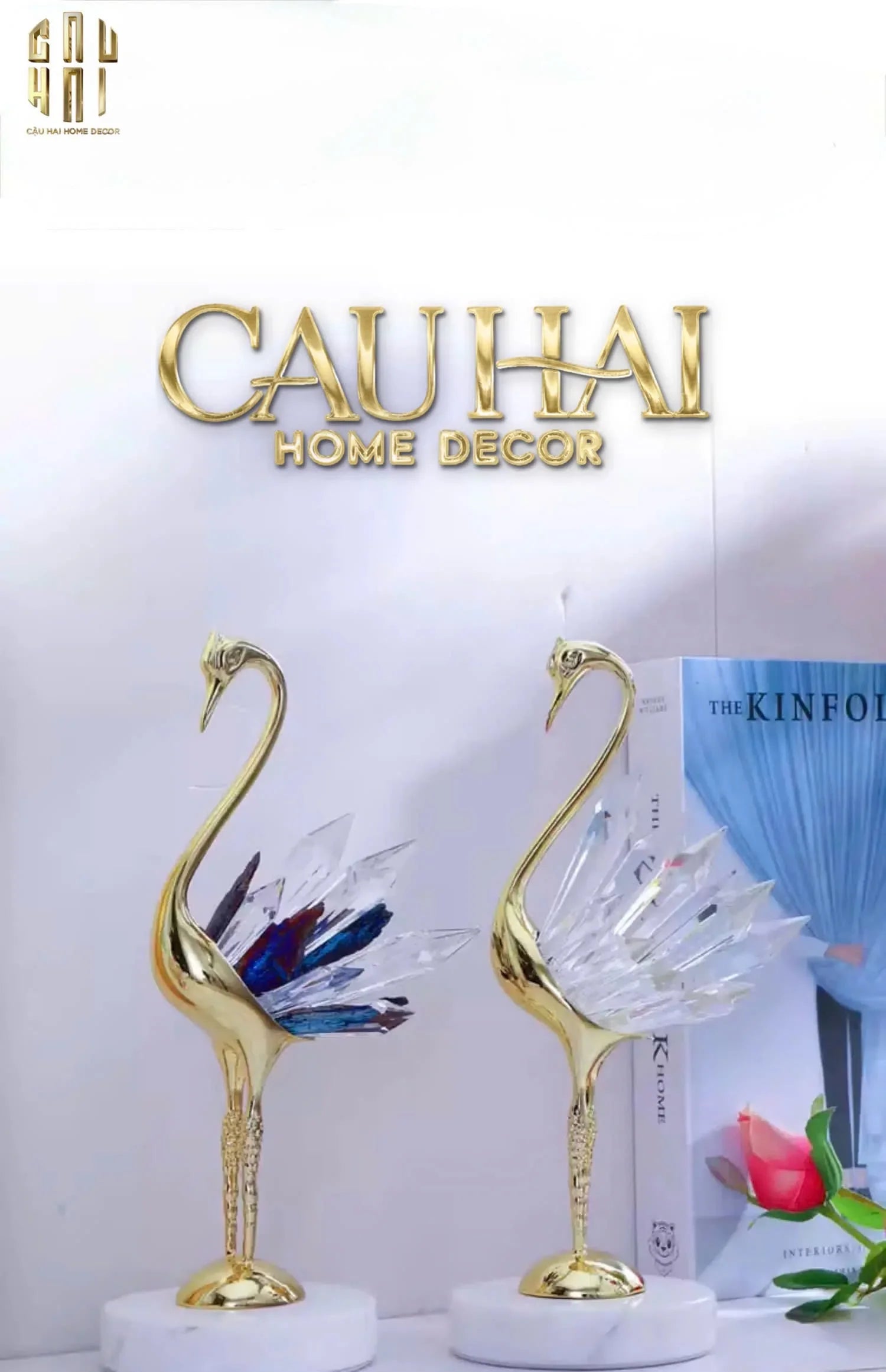 HOME COUTURE - SET 2 TƯỢNG ĐÀ ĐIỂU PHA LÊ - LES CRISTAUX OSTRICH-CẬU HAI HOME DECOR
