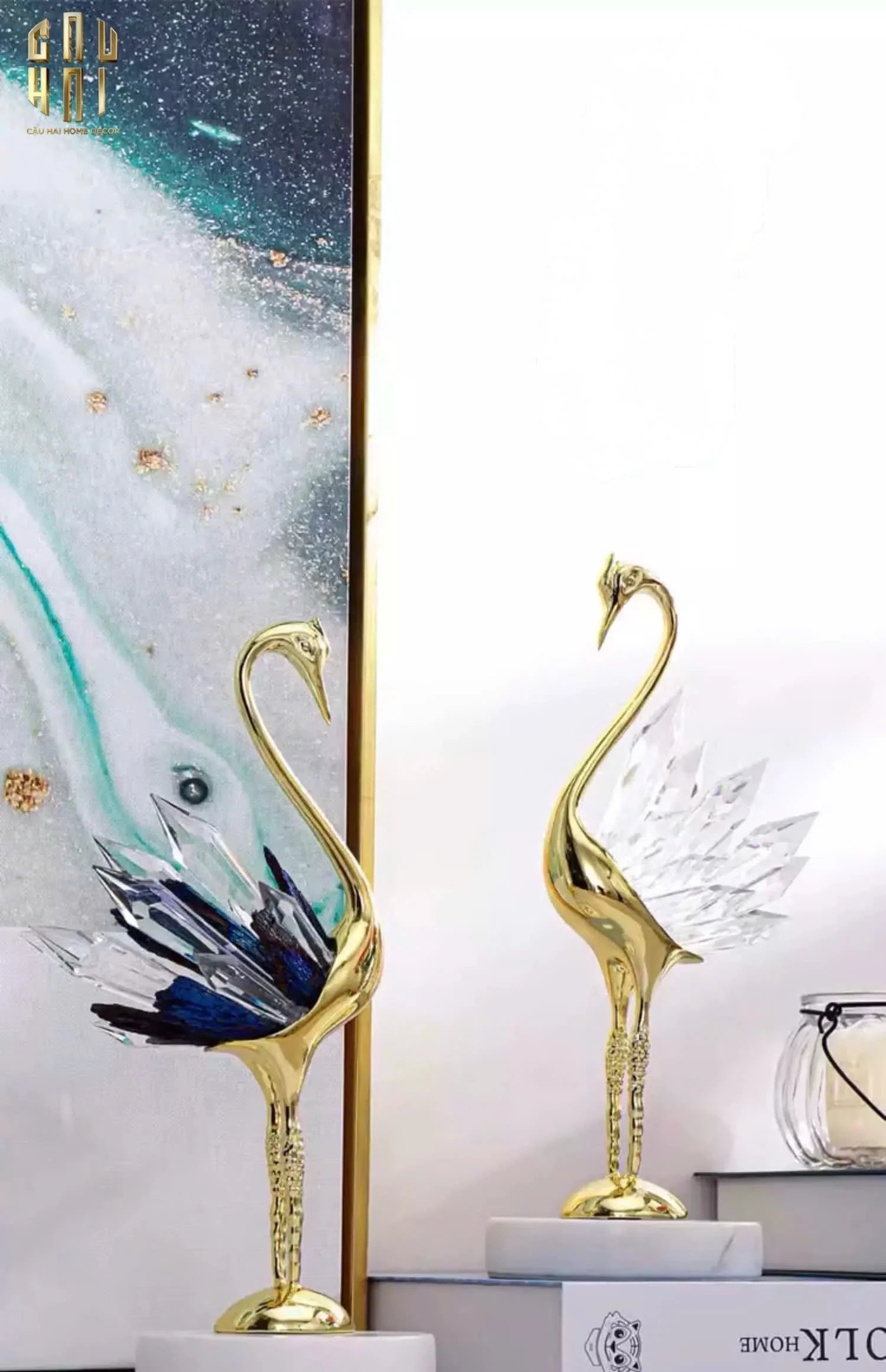 HOME COUTURE - SET 2 TƯỢNG ĐÀ ĐIỂU PHA LÊ - LES CRISTAUX OSTRICH-CẬU HAI HOME DECOR