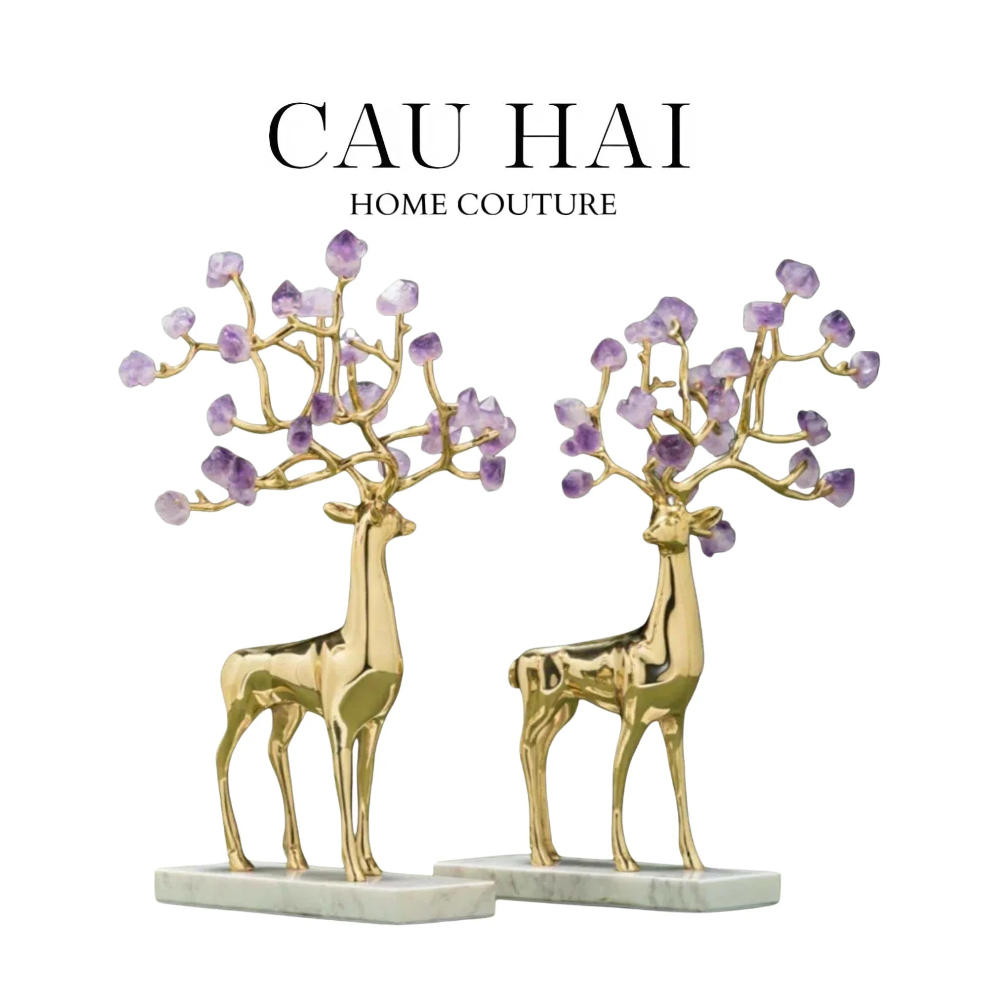 HOME COUTURE - SET 2 TƯỢNG HƯƠU ĐỒNG AMÉTHYSTE LES SENTINELLES DE LA FORÊT - CẬU HAI HOME DECOR