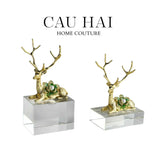 HOME COUTURE - SET 2 TƯỢNG HƯƠU ĐỒNG PHA LÊ - PEARL ANTLER ELK H21/17-CẬU HAI HOME DECOR