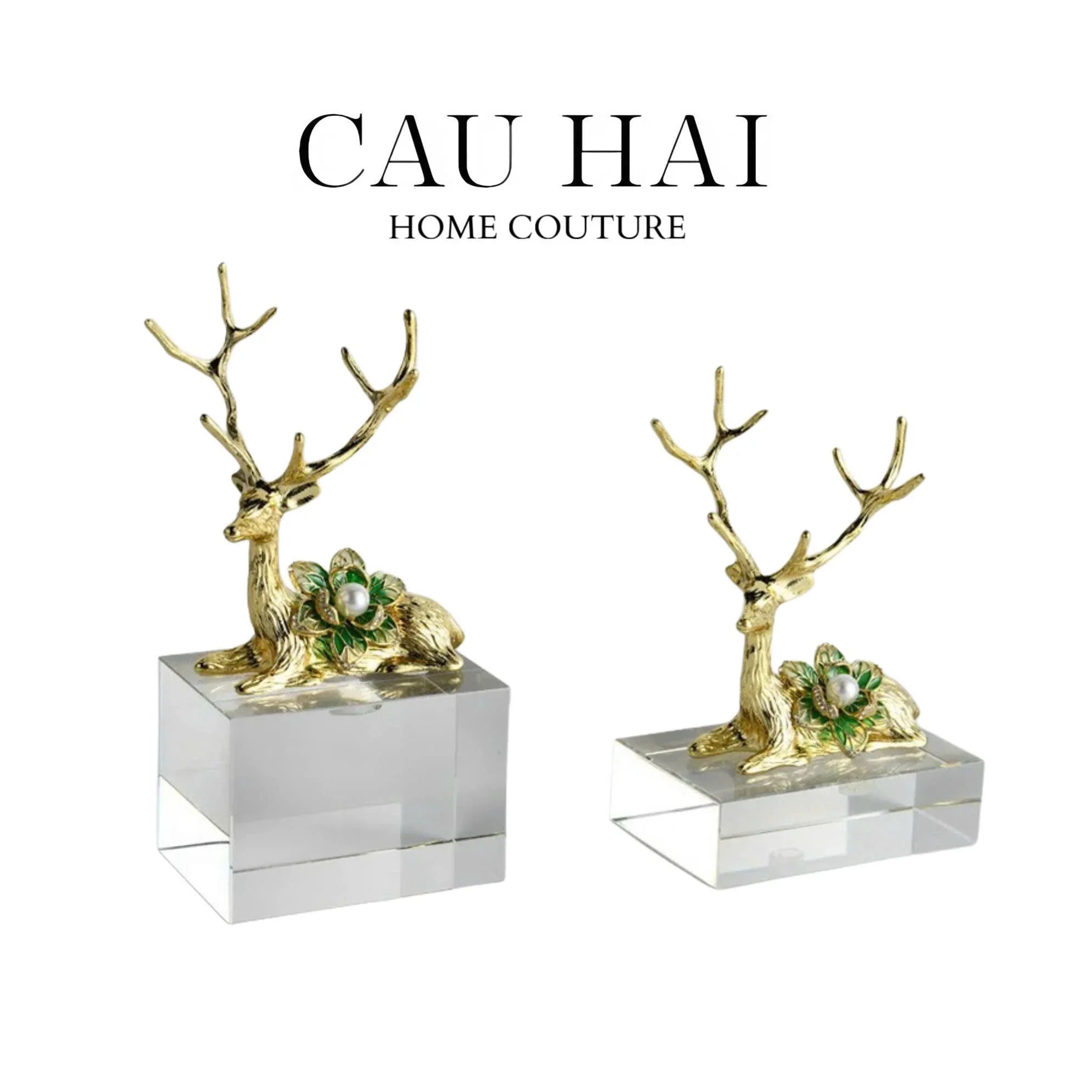 HOME COUTURE - SET 2 TƯỢNG HƯƠU ĐỒNG PHA LÊ - PEARL ANTLER ELK H21/17-CẬU HAI HOME DECOR