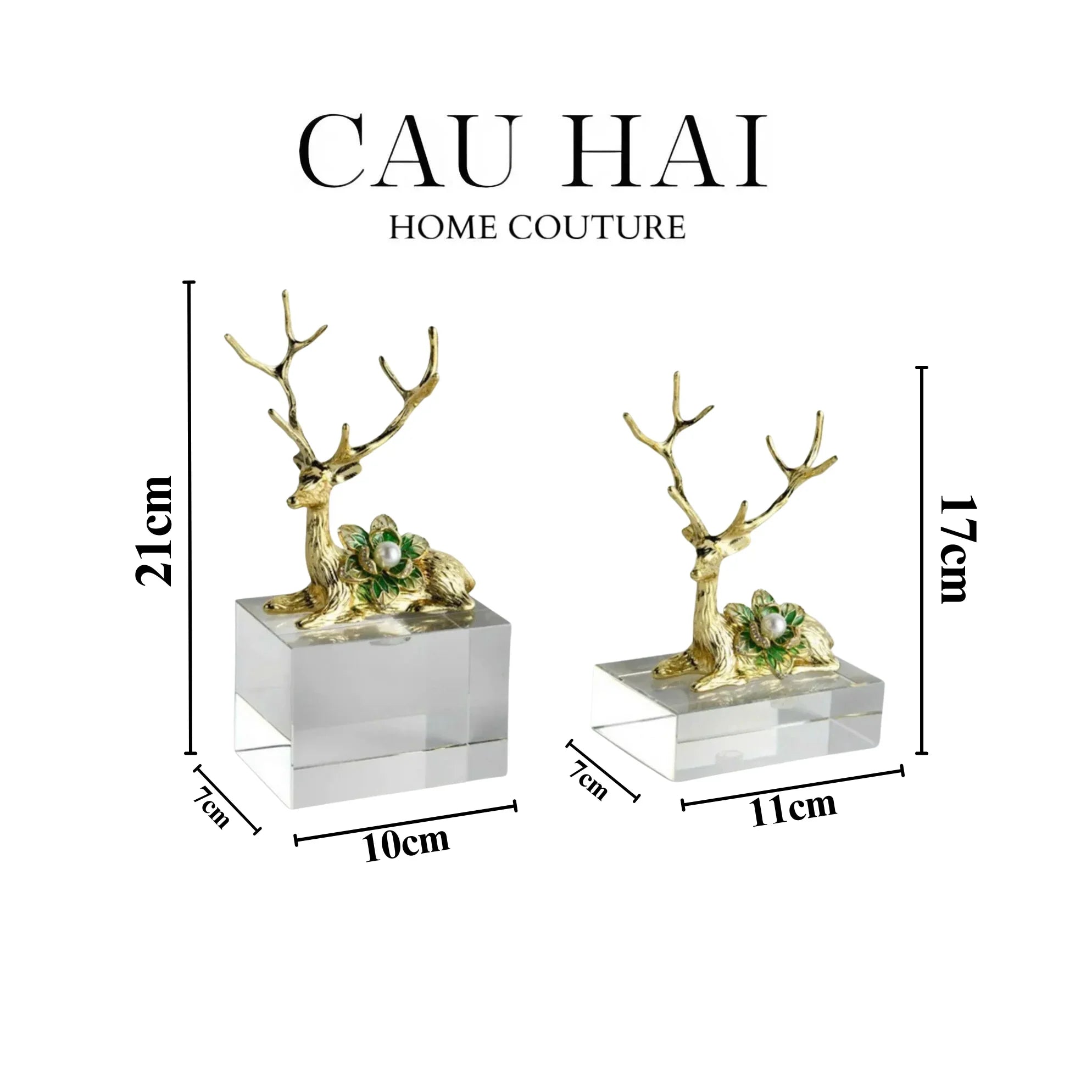 HOME COUTURE - SET 2 TƯỢNG HƯƠU ĐỒNG PHA LÊ - PEARL ANTLER ELK H21/17-CẬU HAI HOME DECOR
