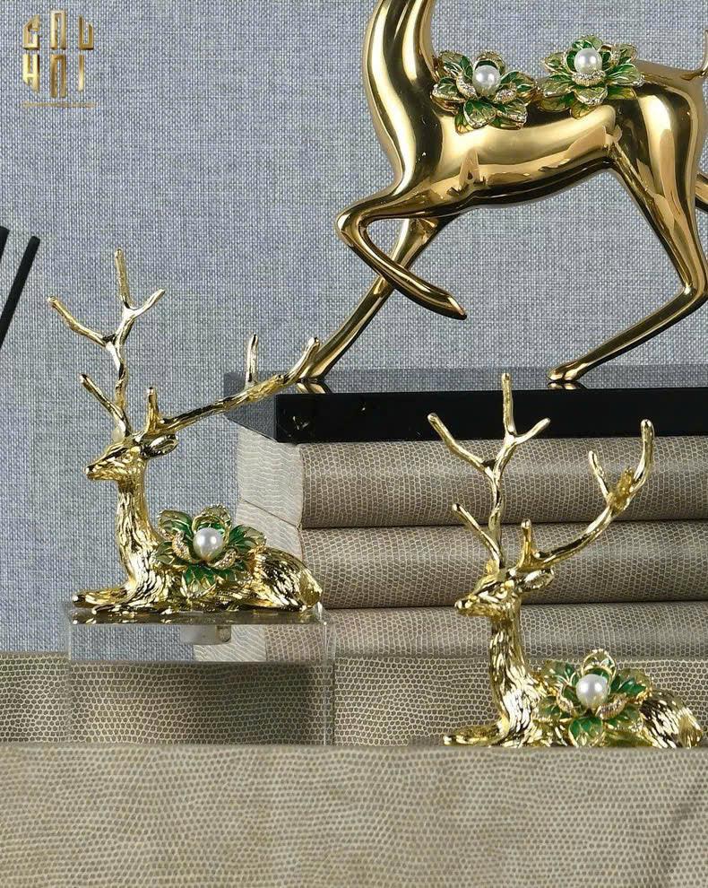 HOME COUTURE - SET 2 TƯỢNG HƯƠU ĐỒNG PHA LÊ - PEARL ANTLER ELK H21/17-CẬU HAI HOME DECOR