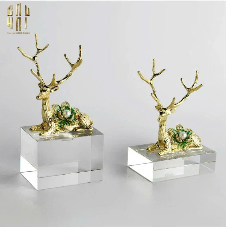 HOME COUTURE - SET 2 TƯỢNG HƯƠU ĐỒNG PHA LÊ - PEARL ANTLER ELK H21/17-CẬU HAI HOME DECOR