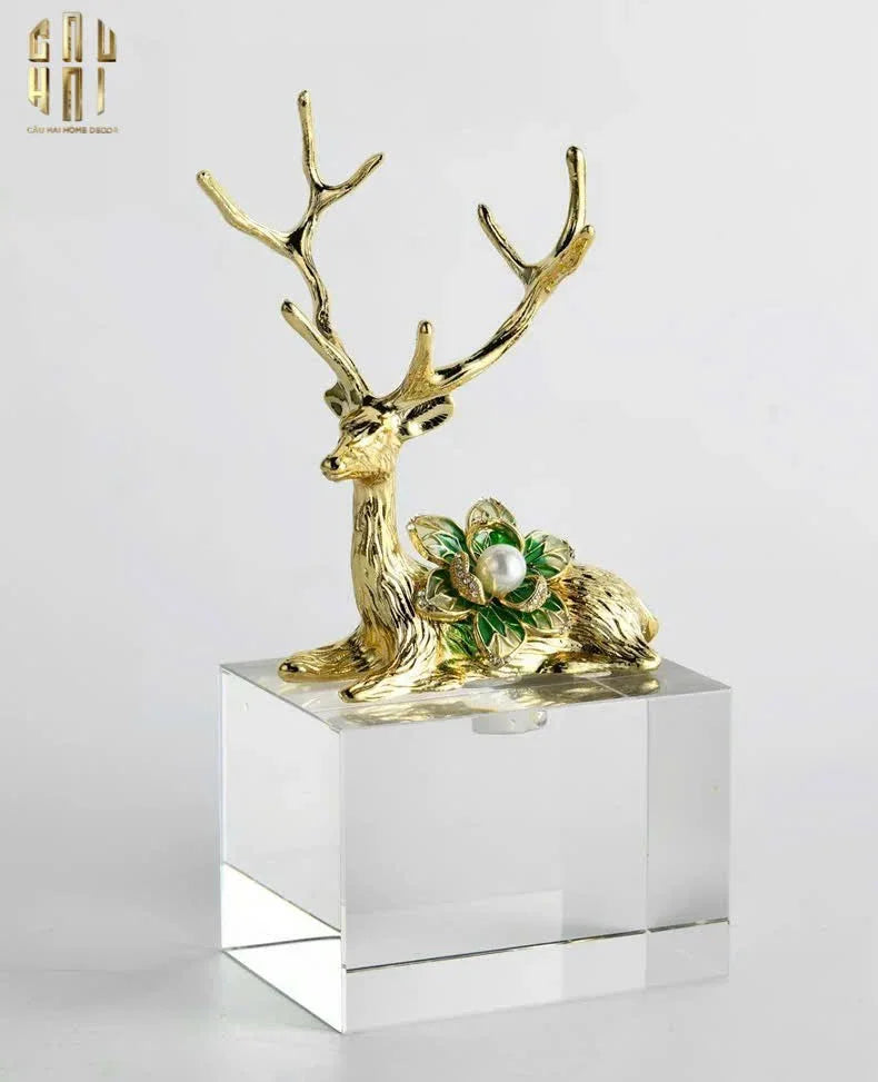 HOME COUTURE - SET 2 TƯỢNG HƯƠU ĐỒNG PHA LÊ - PEARL ANTLER ELK H21/17-CẬU HAI HOME DECOR