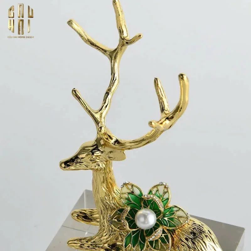 HOME COUTURE - SET 2 TƯỢNG HƯƠU ĐỒNG PHA LÊ - PEARL ANTLER ELK H21/17-CẬU HAI HOME DECOR