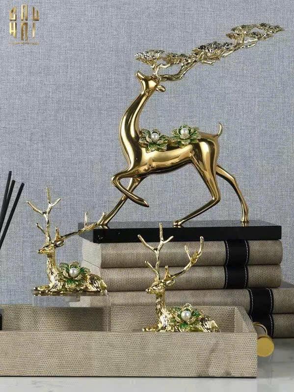 HOME COUTURE - SET 2 TƯỢNG HƯƠU ĐỒNG PHA LÊ - PEARL ANTLER ELK H21/17-CẬU HAI HOME DECOR