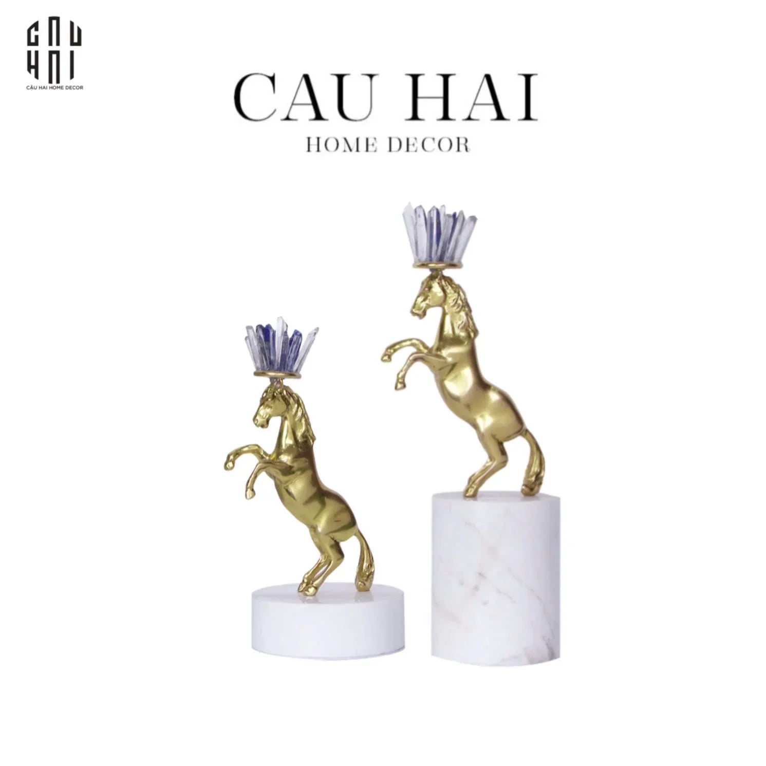 HOME COUTURE - SET 2 TƯỢNG NGỰA ROYAL HORSE BLUE QUARTZ-CẬU HAI HOME DECOR