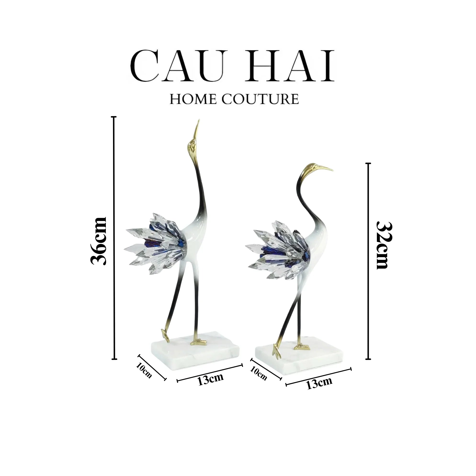 HOME COUTURE - SET 2 TƯỢNG TIÊN HẠC PHA LÊ - CELESTIAL CRYSTAL CRANES-CẬU HAI HOME DECOR