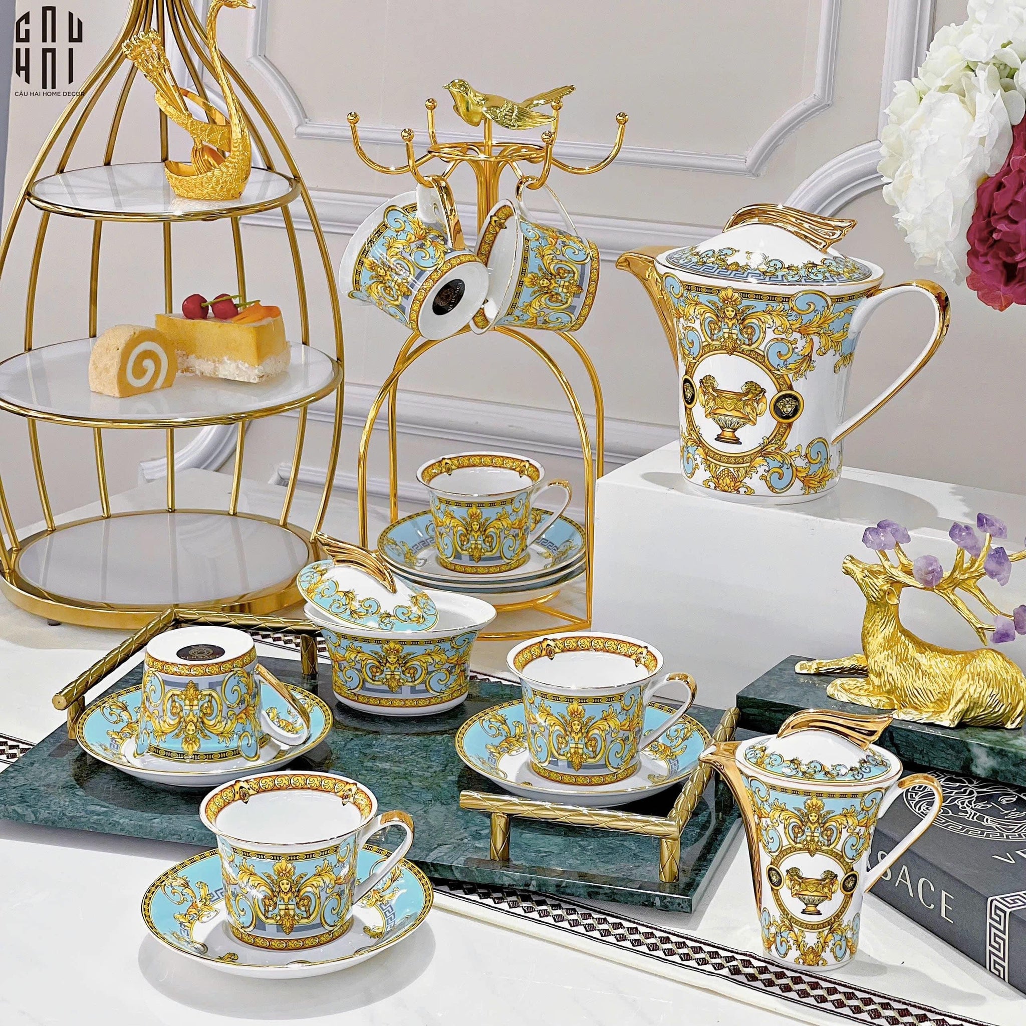 HOME COUTURE - SET BÌNH TRÀ BLUE BAROCCO PRESTIGE GALA FULL BOX SS25 - CẬU HAI HOME DECOR