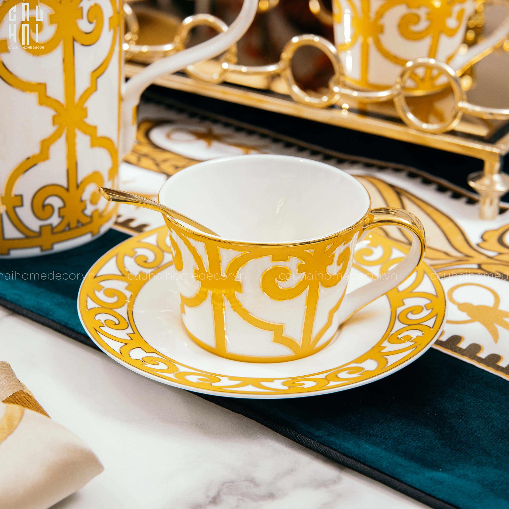 HOME COUTURE - SET BÌNH TRÀ SOLEIL ÉCLAT PRIVÉ 21PCS - LEATHER BOX - CẬU HAI HOME DECOR