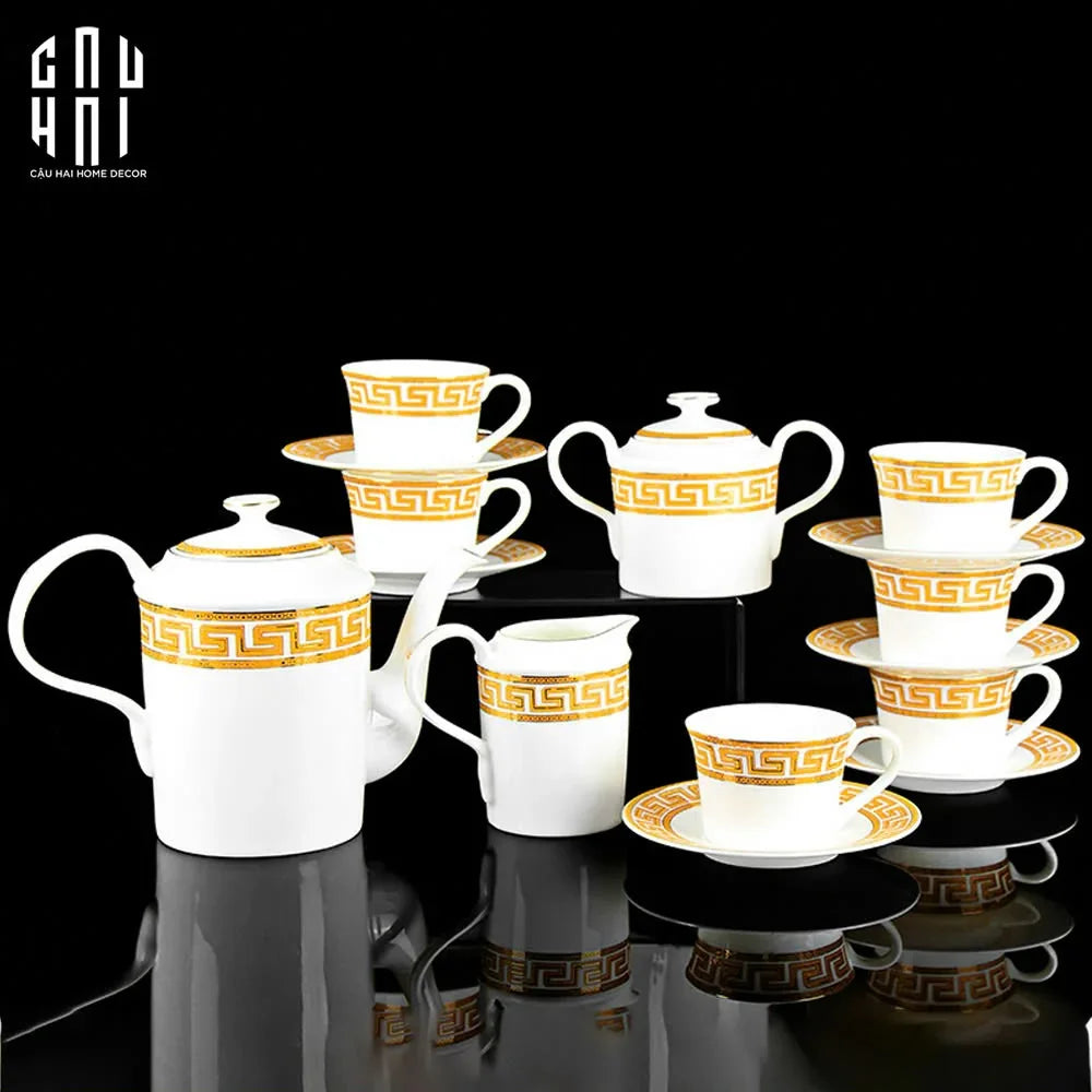 HOME COUTURE - SET BÌNH TRÀ GOLDEN GREEK KEY - FULL BOX SS25 - CẬU HAI HOME DECOR