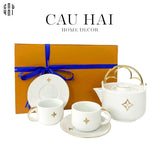 HOME COUTURE - SET BÌNH TRÀ LOUIS.V 2 TÁCH BASIC WHITE - FULL BOX SS25 - CẬU HAI HOME DECOR