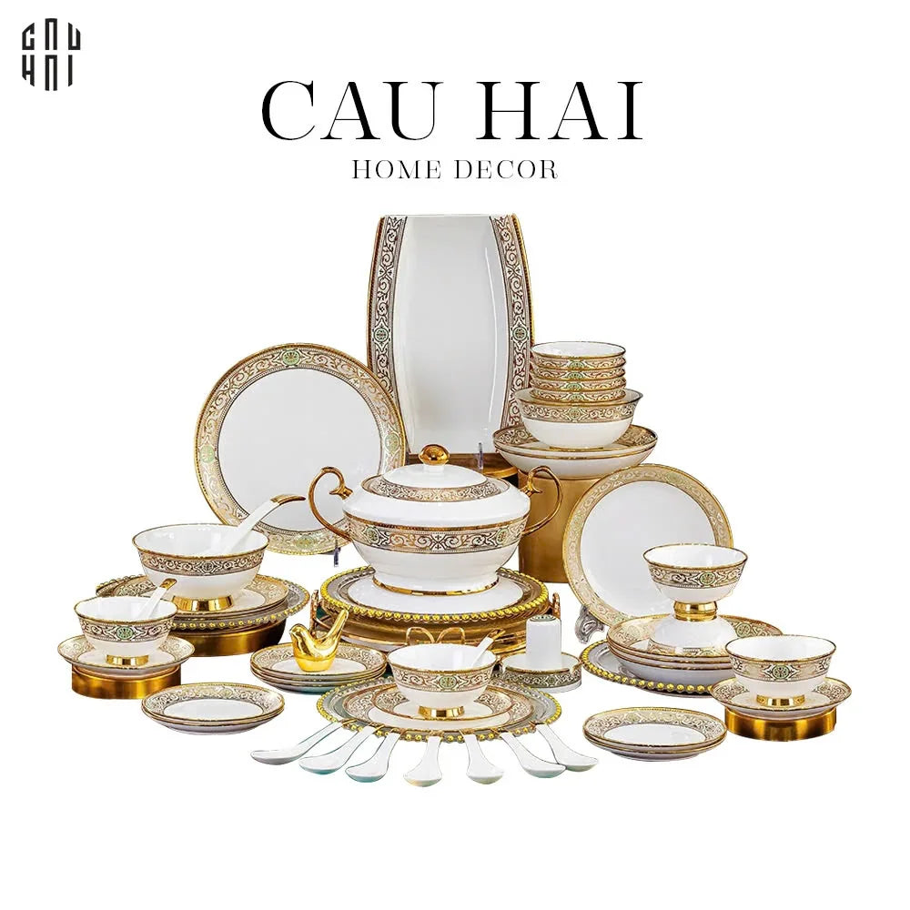 HOME COUTURE - SET CHÉN DĨA ELITE - LA VIBE D'OR - LUXURY 48PCS - CẬU HAI HOME DECOR