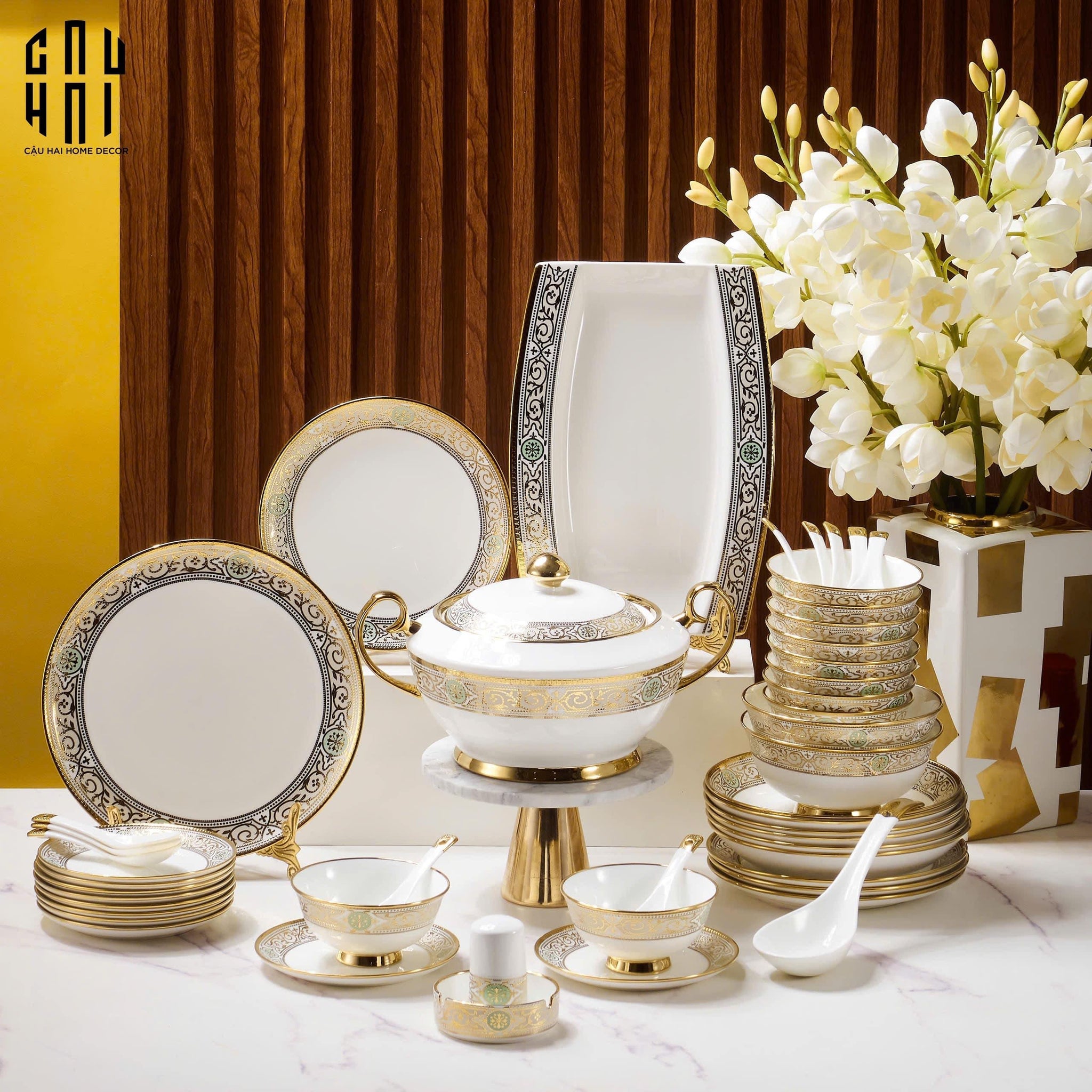 HOME COUTURE - SET CHÉN DĨA ELITE - LA VIBE D'OR - LUXURY 48PCS - CẬU HAI HOME DECOR