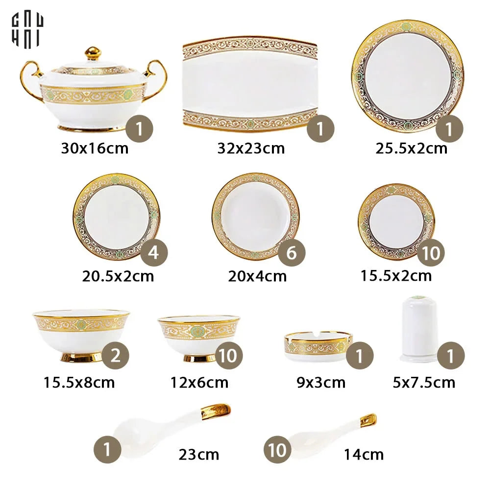 HOME COUTURE - SET CHÉN DĨA ELITE - LA VIBE D'OR - LUXURY 48PCS - CẬU HAI HOME DECOR