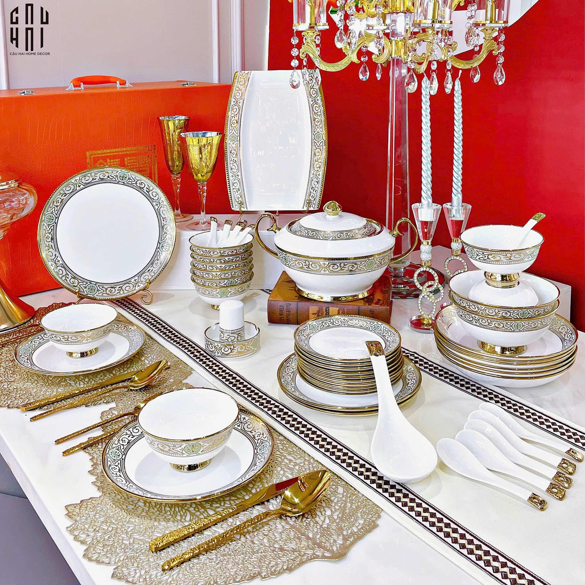 HOME COUTURE - SET CHÉN DĨA ELITE - LA VIBE D'OR - LUXURY 48PCS - CẬU HAI HOME DECOR