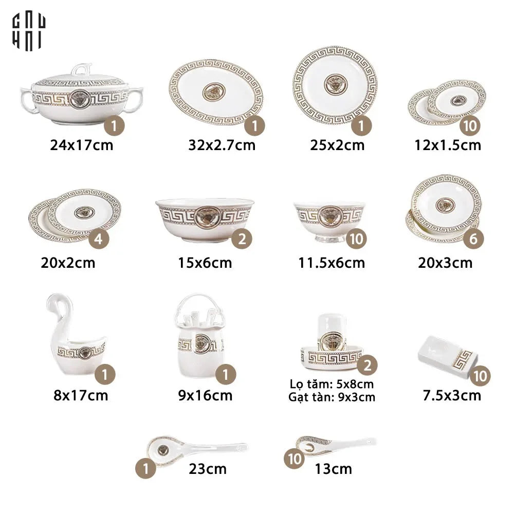 HOME COUTURE - SET CHÉN DĨA GIANNI VERS. PLATINUM ROMAN 60 PCS SS25 - CẬU HAI HOME DECOR