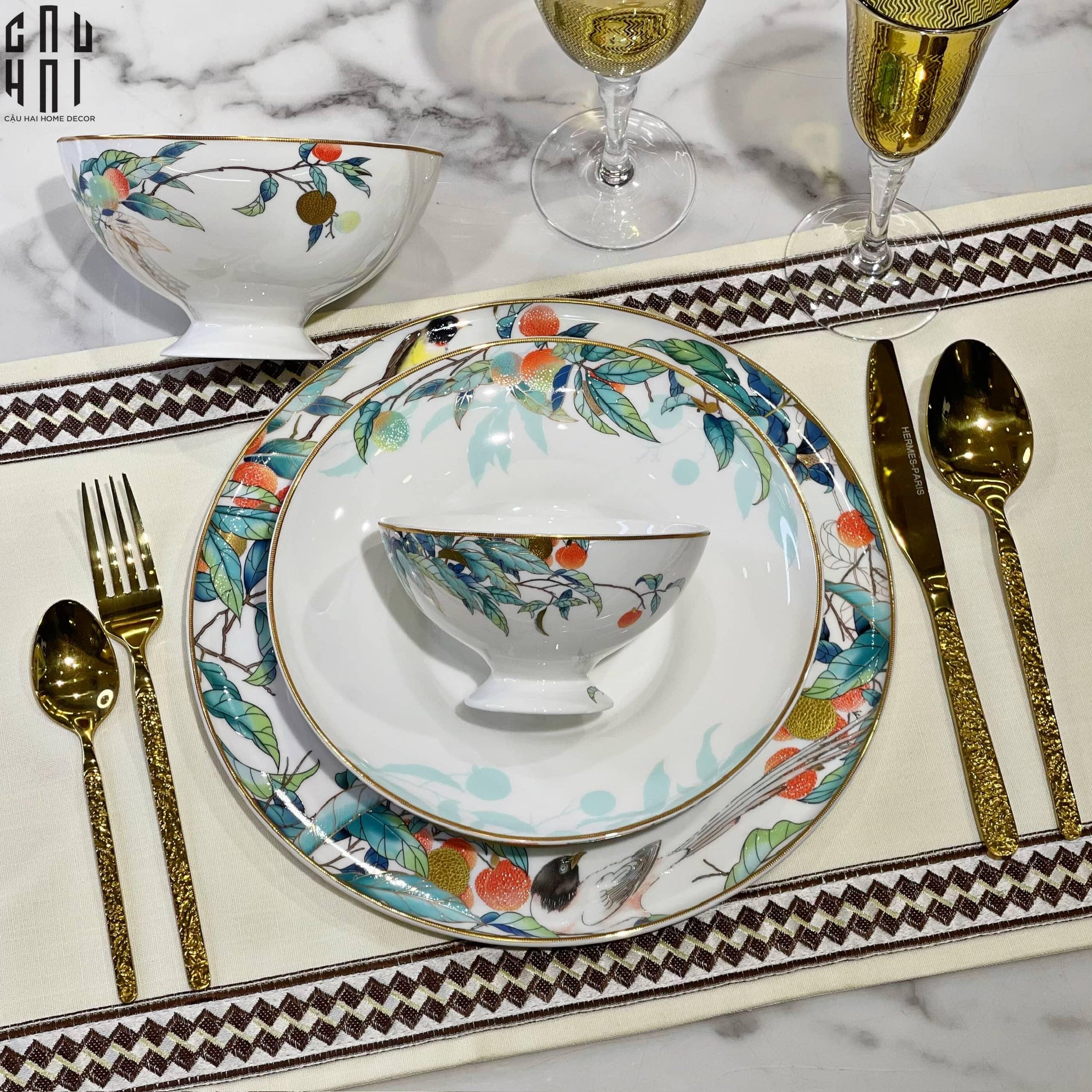 HOME COUTURE - SET CHÉN DĨA IMPERIAL JARDIN 4PCS - CẬU HAI HOME DECOR