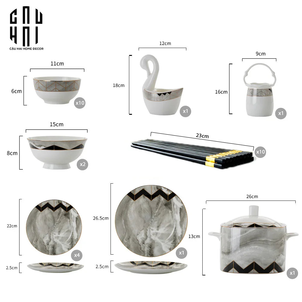 HOME COUTURE - SET CHÉN DĨA KINGSTON 60PCS SS25 - CẬU HAI HOME DECOR