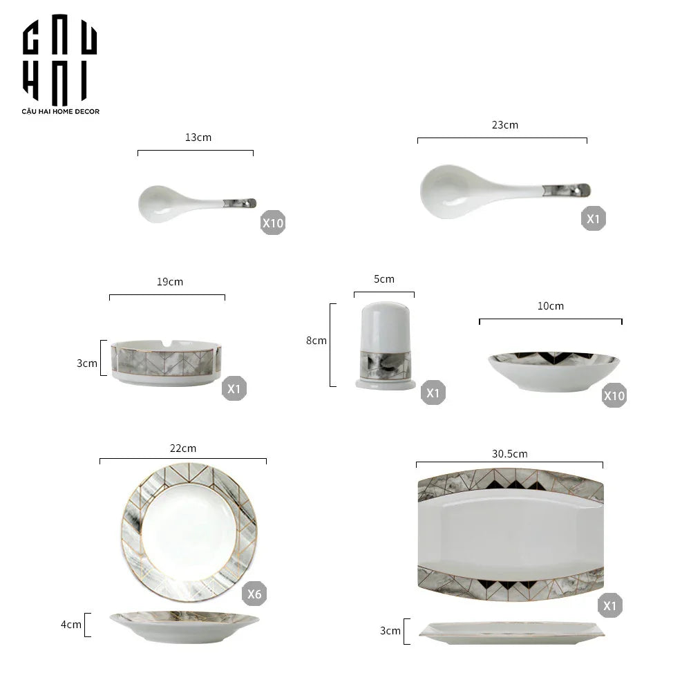 HOME COUTURE - SET CHÉN DĨA KINGSTON 60PCS SS25 - CẬU HAI HOME DECOR